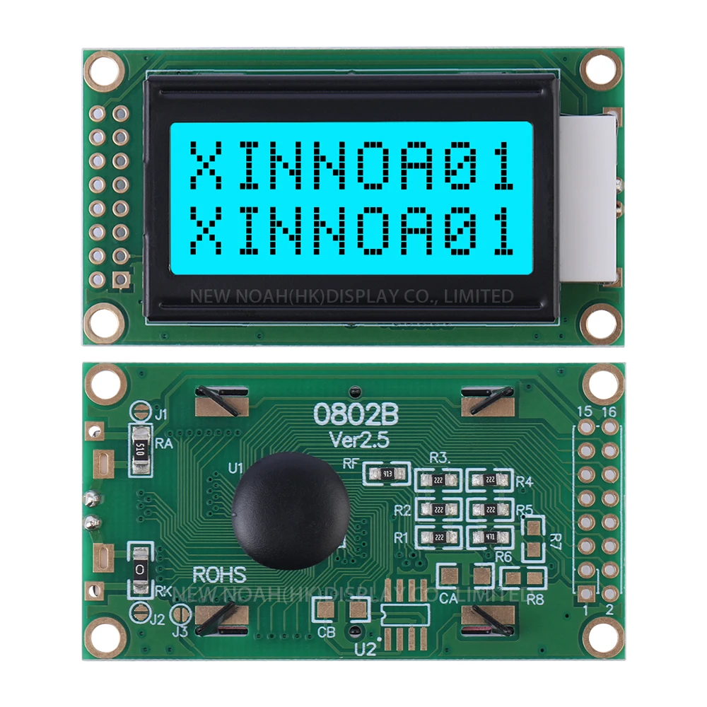 LCD Character LCD Module, Ice Blue Film, Black Letters, LCM Display Module, 3 Year Warranty, 0802B, 02X08, 16 PIN, 58X31.87mm