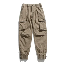 100% Cotton Cargo Pants Men Multi-Pocket Casual Joggers Trousers Mens Military Zipper Fly Full Length Casual Pants No No Belt