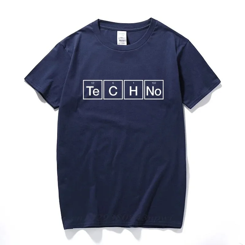 Techno Slogan Print Men T-shirt Periodic Table Graphic Design Music Tee House Top Summer Fashion Streetwear Camiseta Masculina