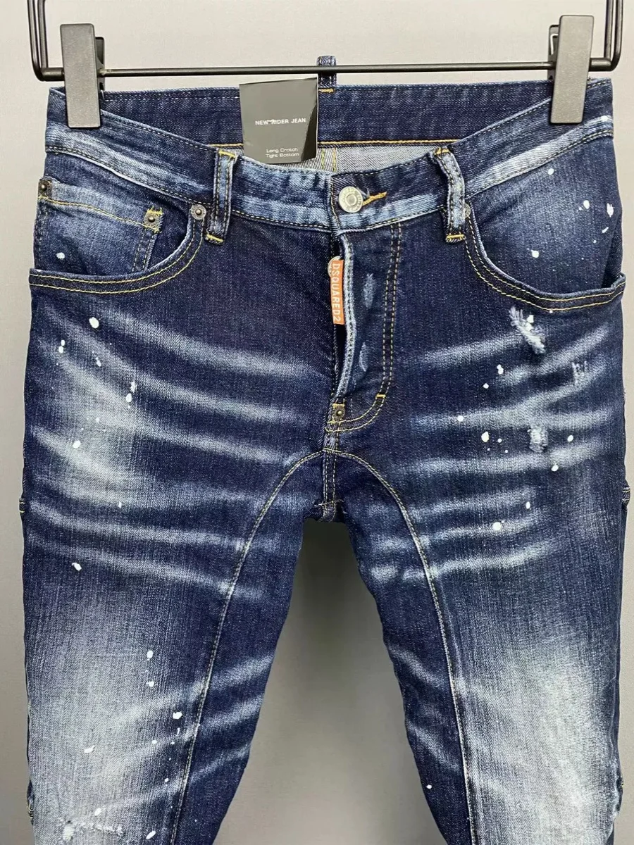 

2024 New Faion Brand D2 Men's Jeans Waed out Personali Dyeing Small Foot Slimming Match All Cotton Casual Long Pants