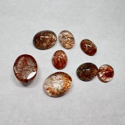 Wholesale 10pcs/pack Natural Red Copper Rutilated Quartz Crystal Bead Cabochon 10-20mm Mixed Size Gemstone Jewelry Ring Face