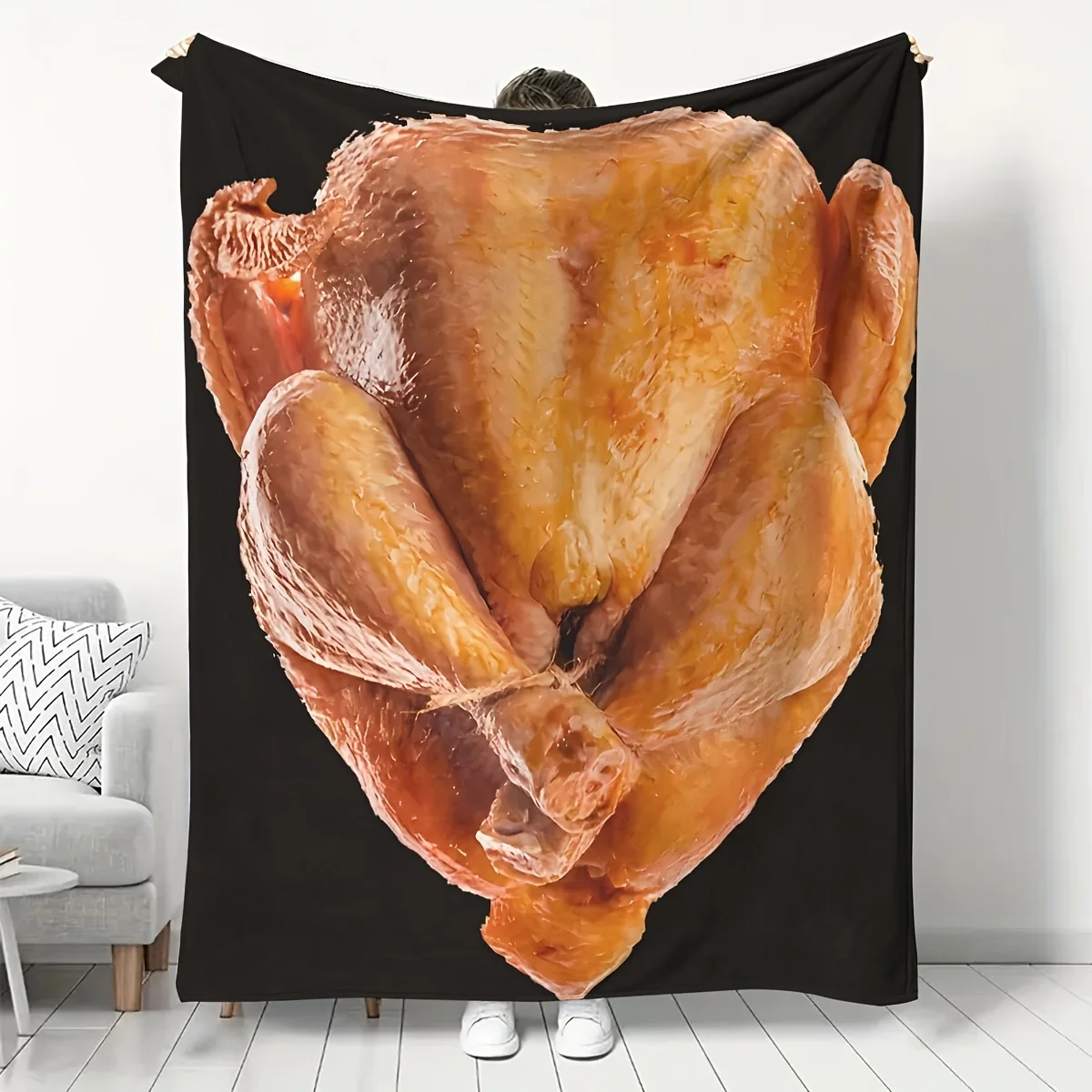 Jumbo Roasted Turkey Print Throw Blanket Couch Decor Funny Thanksgiving Dinner Art Halloween Novelty Gift Plush Wrap
