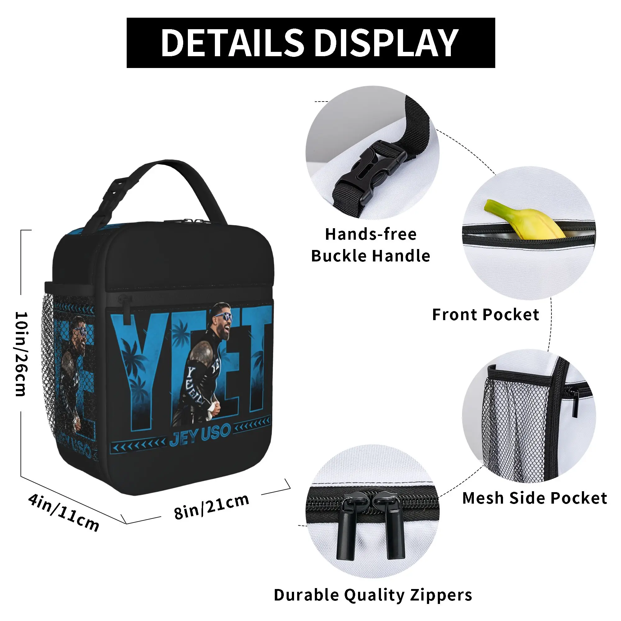 JEY YEET USO Wrestling Lunch Bag Vintage Lunchbox für Mädchen, Büro-Kühltasche, wasserdicht, bedruckt, Thermo-Tragetasche – Detail 6