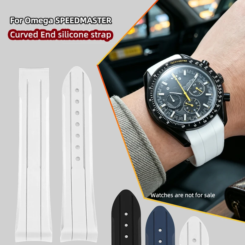 Curved End Silicone Strap 20mm 21mm for Omega Speedmaster 310 Moonwatch, Dark Side of the Moon Apollo 8, MoonSwatch Replacement