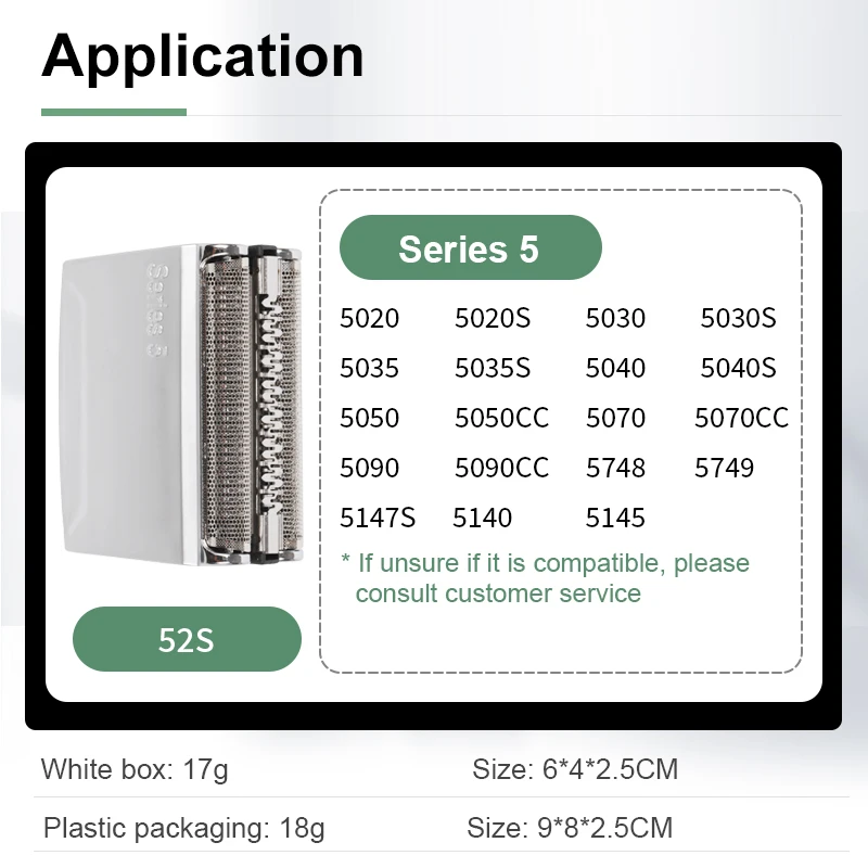 Suitable for Braun 52S Raster Assembly, Silver High-End Edition, for the entire blade head of the 5 Series electric shaver