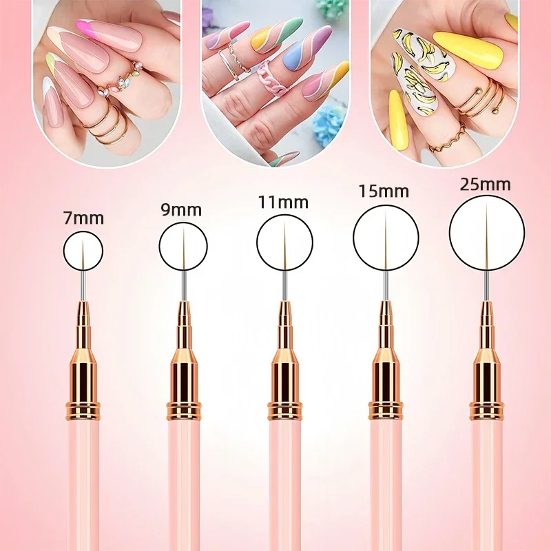 Ensemble de pinceaux pour revêtement d'ongles, 7/9/11/15/25MM, Kits de pinceaux pour ongles en Gel UV, 5 pièces, ligne à rayures françaises, peinture, dessin, stylo à fleurs, outils de manucure