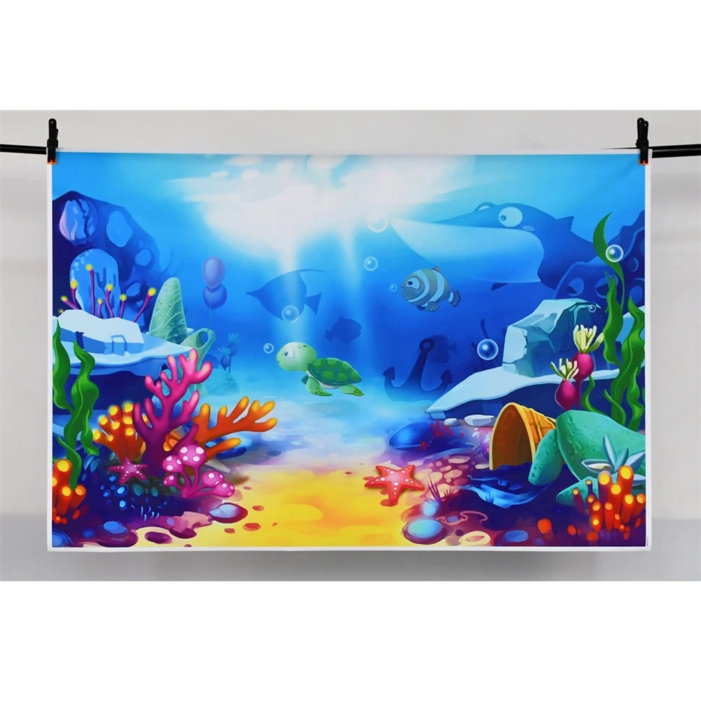 Photography Backdrops Birthday Decoration Customized Baby Seabed World Underwater Dolphin Shark Mermaid Party Photo Backgrounds