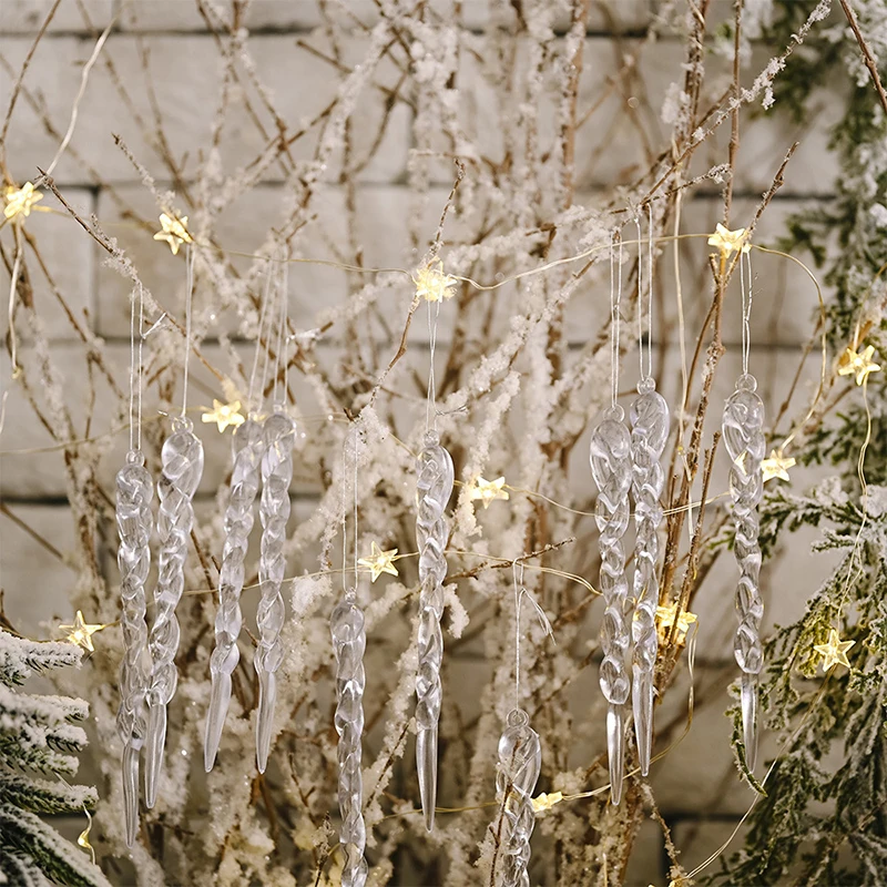 12Pc Christmas Hanging Decoration Transparent Icicle Ice Strip Pendant Xmax Tree Drop Ornament Home Christmas Tree Ceiling Decor image 4