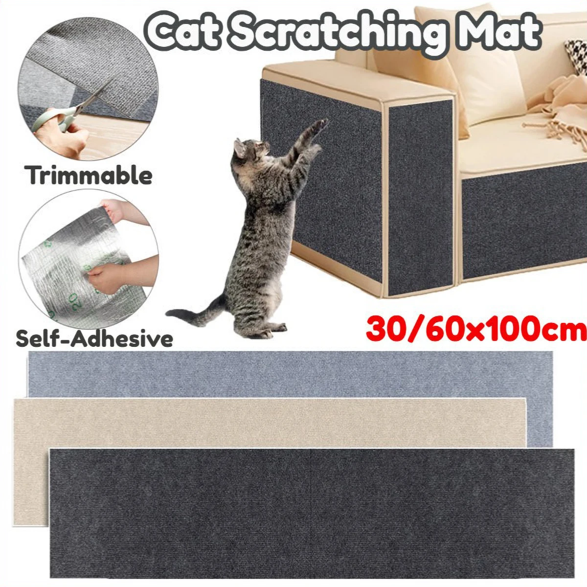 1M Cat Scratching Mat Large Trimmable Self-Adhesive Cat Scratching Carpet Sofa Protection Cats Scratch Board Cats Toys