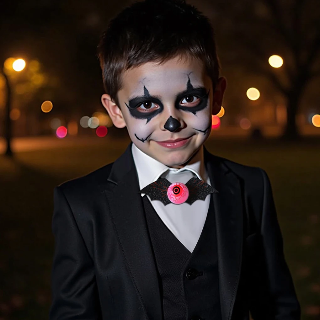 Spooky Halloween Light Up Eyeball Tie Haunted Adjustable Straps Gold Dust Bat Bow Tie Reusable Realistic Halloween Tie Props