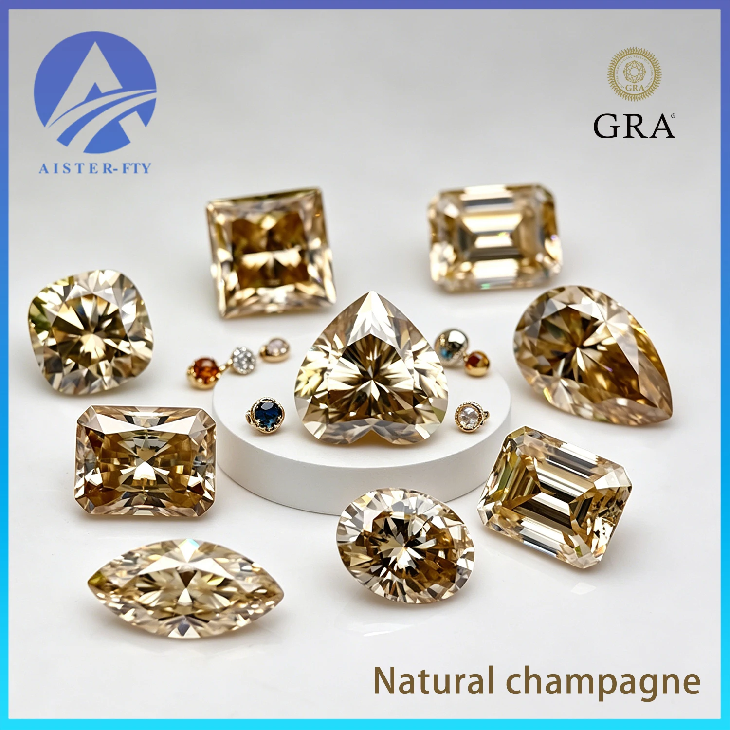 Natural Color Champagne Moissanite Stones 3EX Cut Round Oval Emerald Heart Radiant Cut Jewelry Making Stone with GRA Certificate
