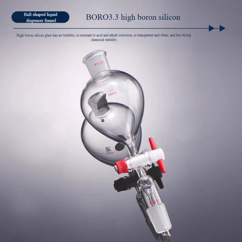 

The spherical separating funnel cover has a tetrafluoroglass living sphere drop shape of 60ml 125ml 150ml 250ml 500ml 1000ml
