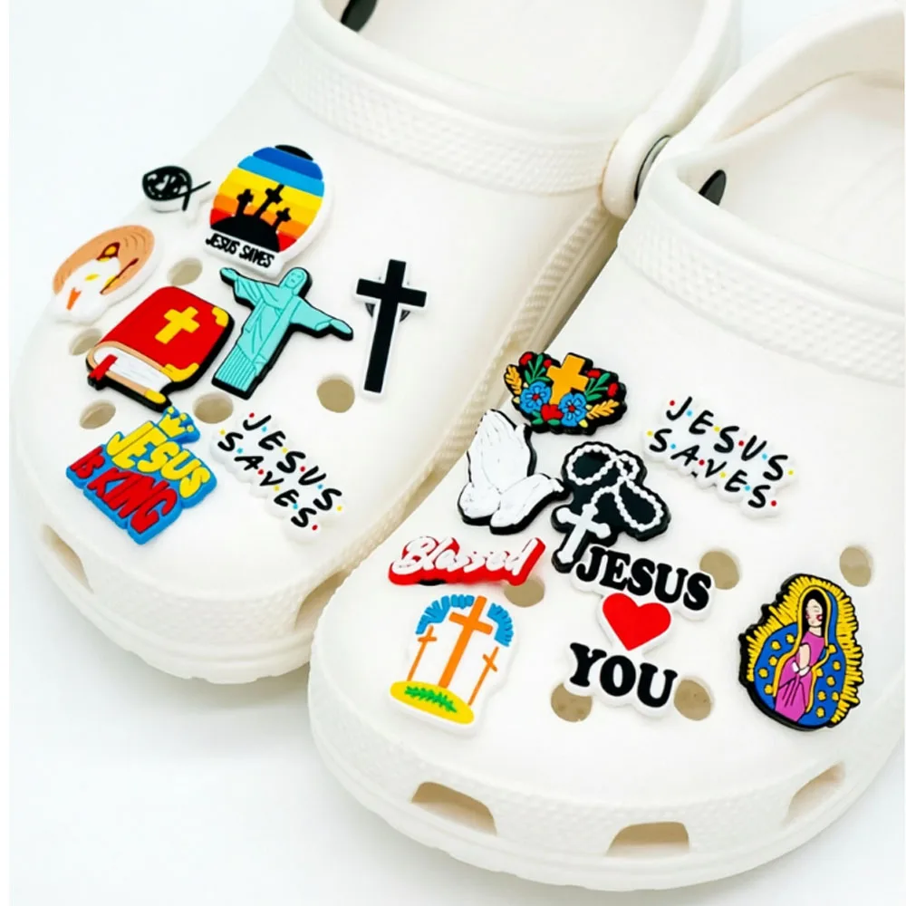 7-28PCS Christian Shoe Charms, Jesus Cross God Blessed Shoe Pins, Religious Faith Bible PVC Shoe Accessories for Party Gifts