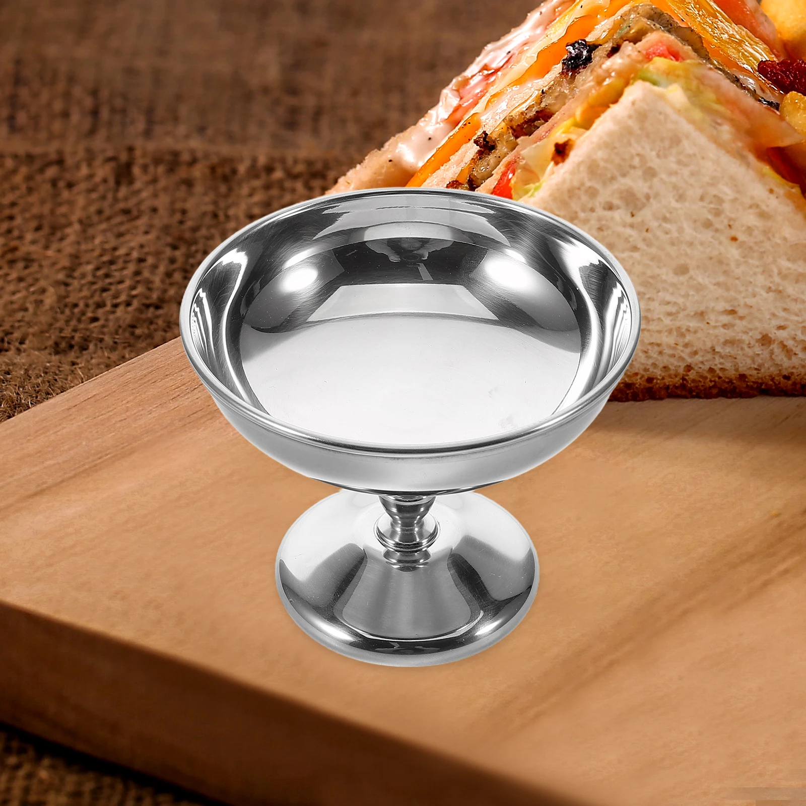 

Stainless Steel Dessert Cup Vintage Round Footed Bowl for Ice Cream Pudding Yogurt Sauce Kitchenware Serving Container