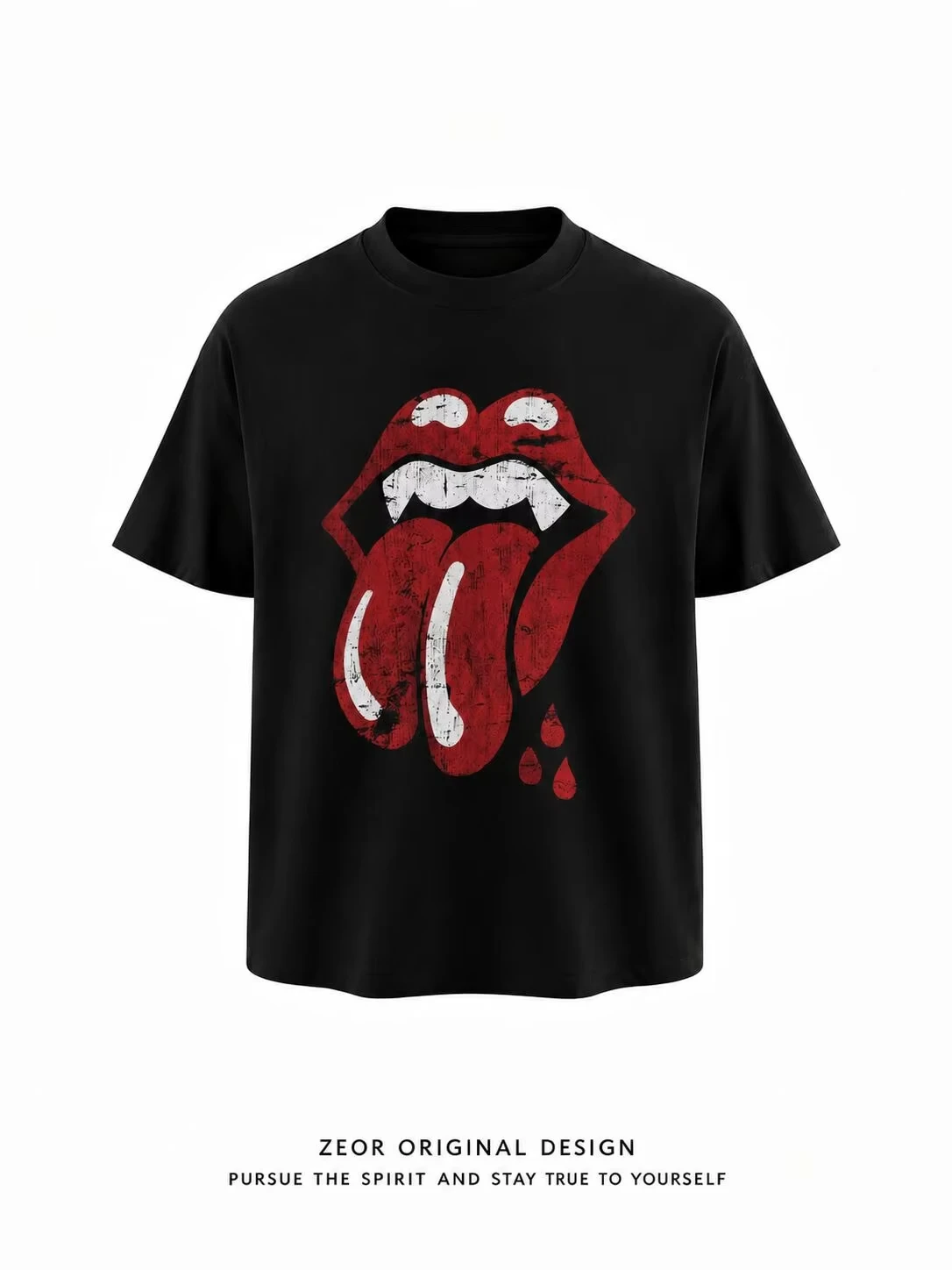 Sorona Cool-Comfort Summer Men's Short-Sleeved T-Shirt with Rolling Stone Tongue - American Retro Streetwear Loose Top