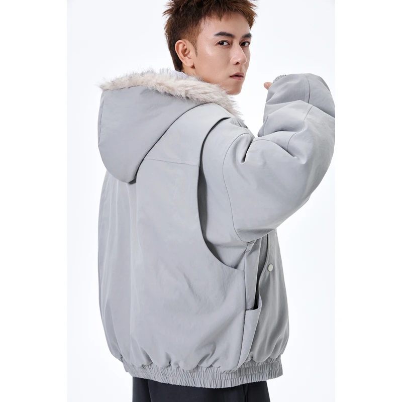 الشتاء الرجعية الأمريكية الصوفية طوق مقنعين سترة قطن سميكة أفخم أعلى الرجال الشارع الهيب هوب القوطية harajuku معطف كبير الحجم