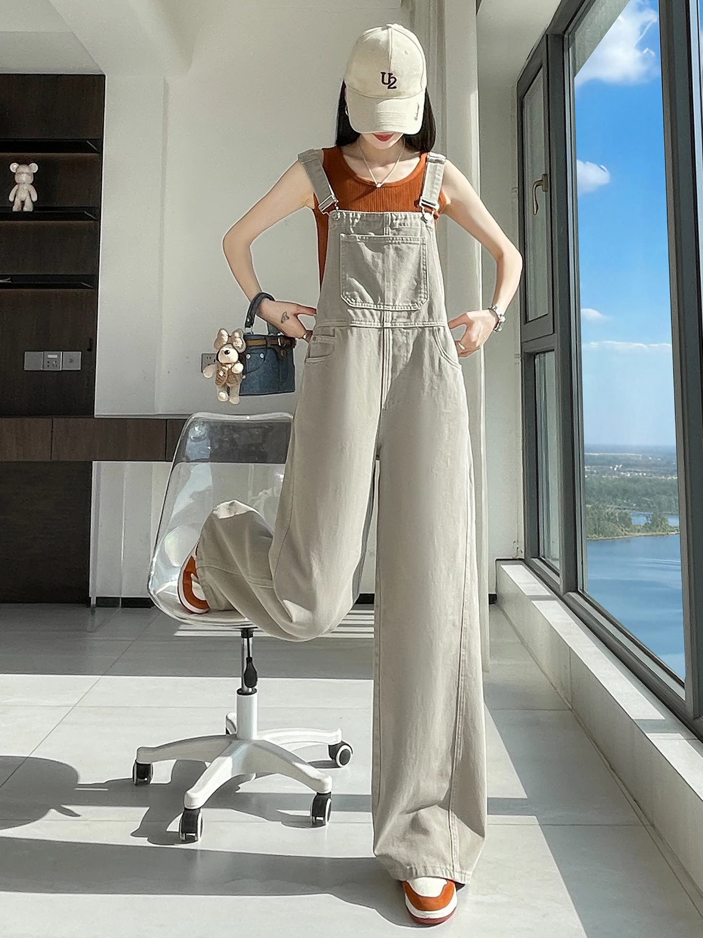 

Женские джинсовые комбинезоны с широкими штанинами, весна-осень, свободные, прямые, повседневные, с высокой талией, из смесового хлопка, неэластичные, джинсы для женщин