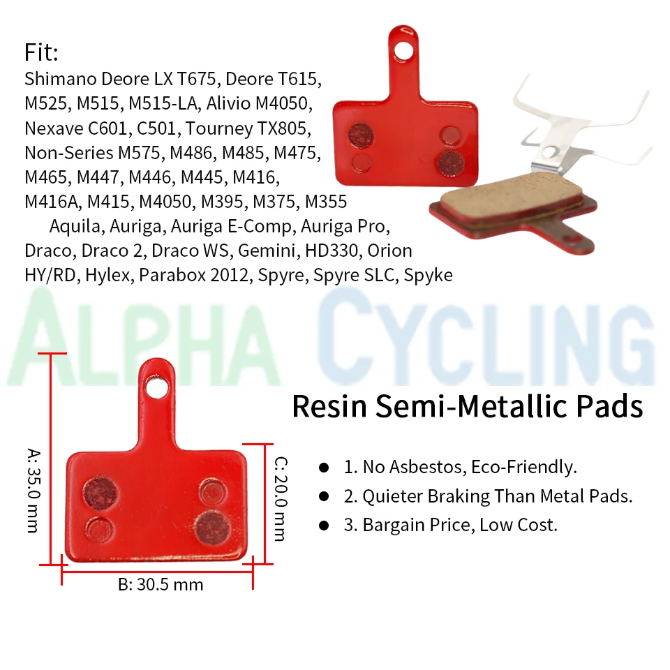 Bicycle Brake Pads For SHIMANO B01S M285 M375 M395 M486 M485 M475 M416 M446 M515 M445 M525 Caliper, 4 Pairs Red-Resin