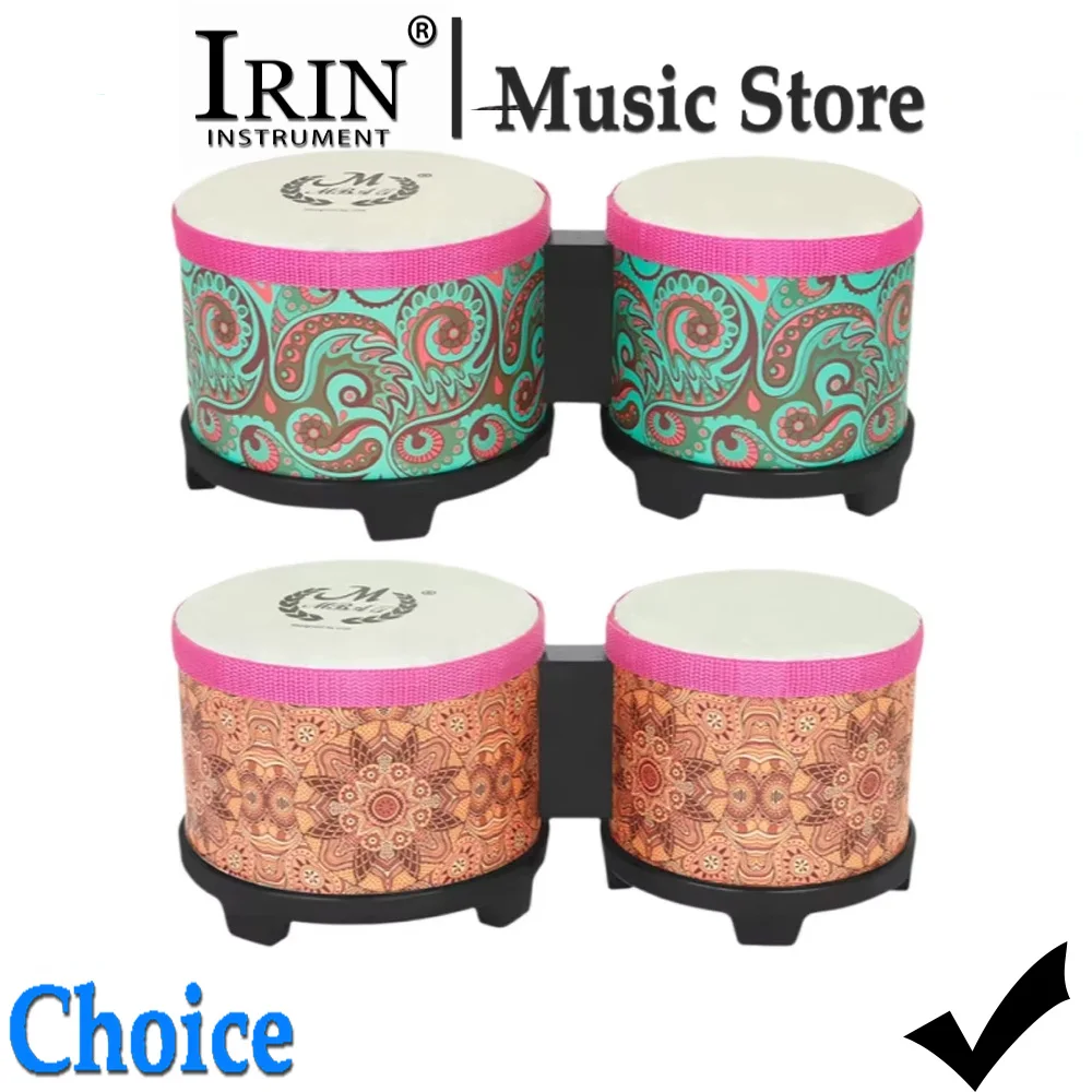 IRIN Bongo Drum 5/6 Inch Connected Hand Drum Tunable African Drum Professional Percussion Instrument for Adults Beginners