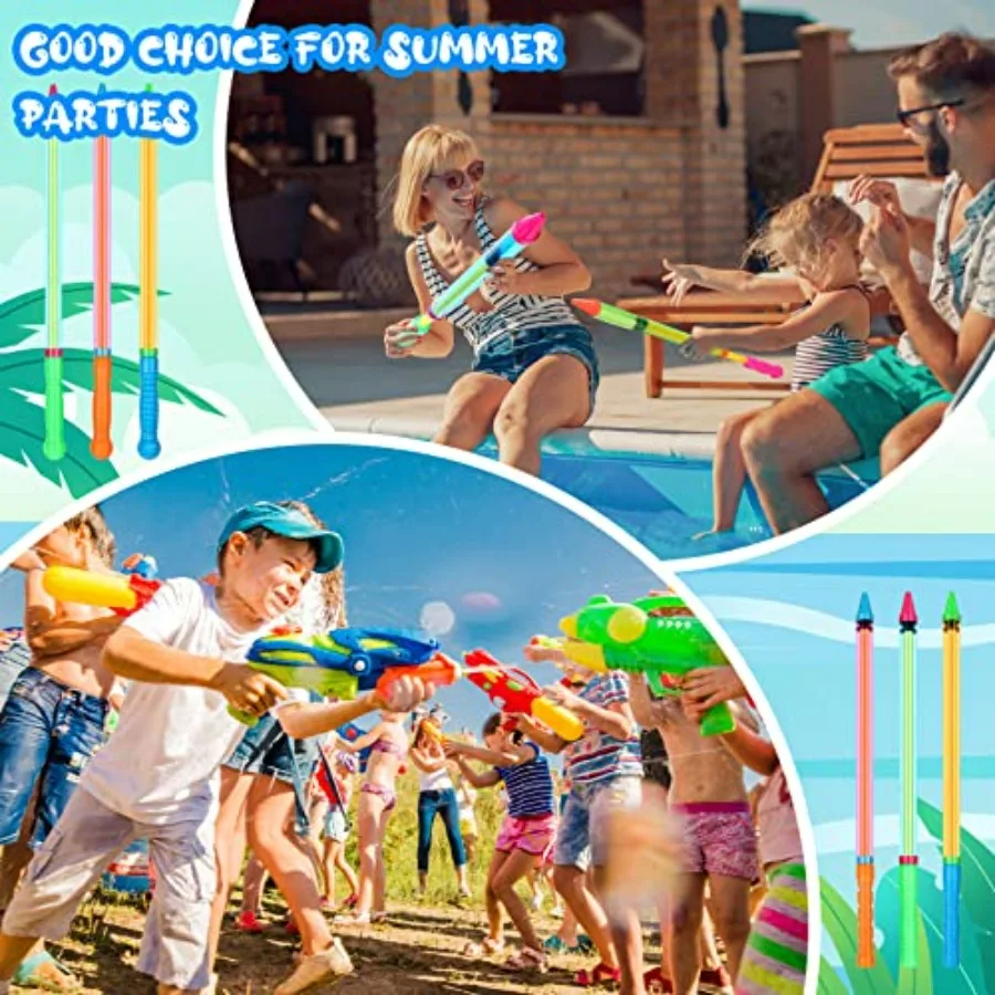 Beach and pool toys: 48 pcs 25 crayon water guns, plastic, blue/red/yellow, long-range suction tube squirters for summer party