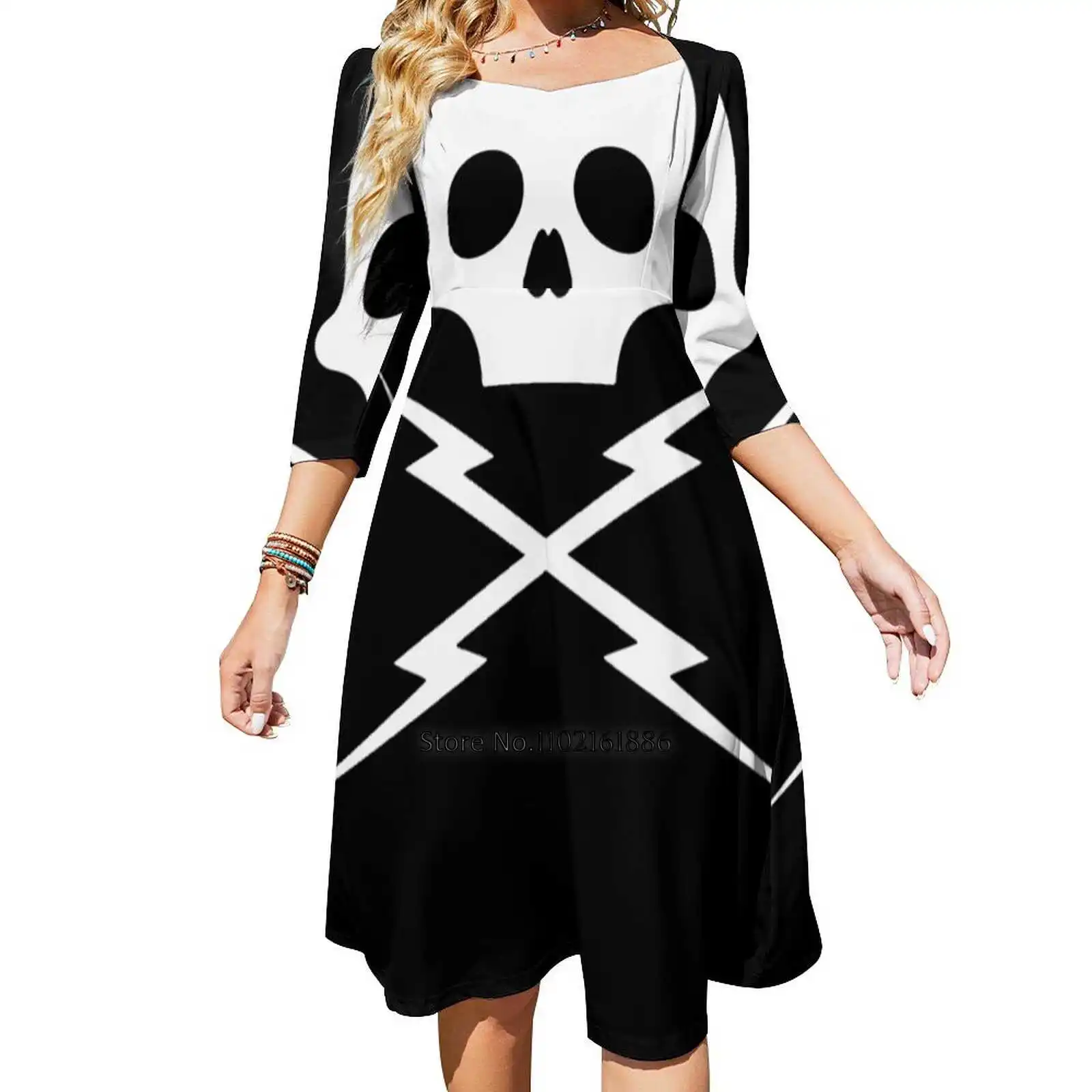 Death Proof Skull Back Lacing Backless Dress Women Kawaii Square Collar Dress 6Xl Tarantino Quentin Tarantino Death Proof Skull