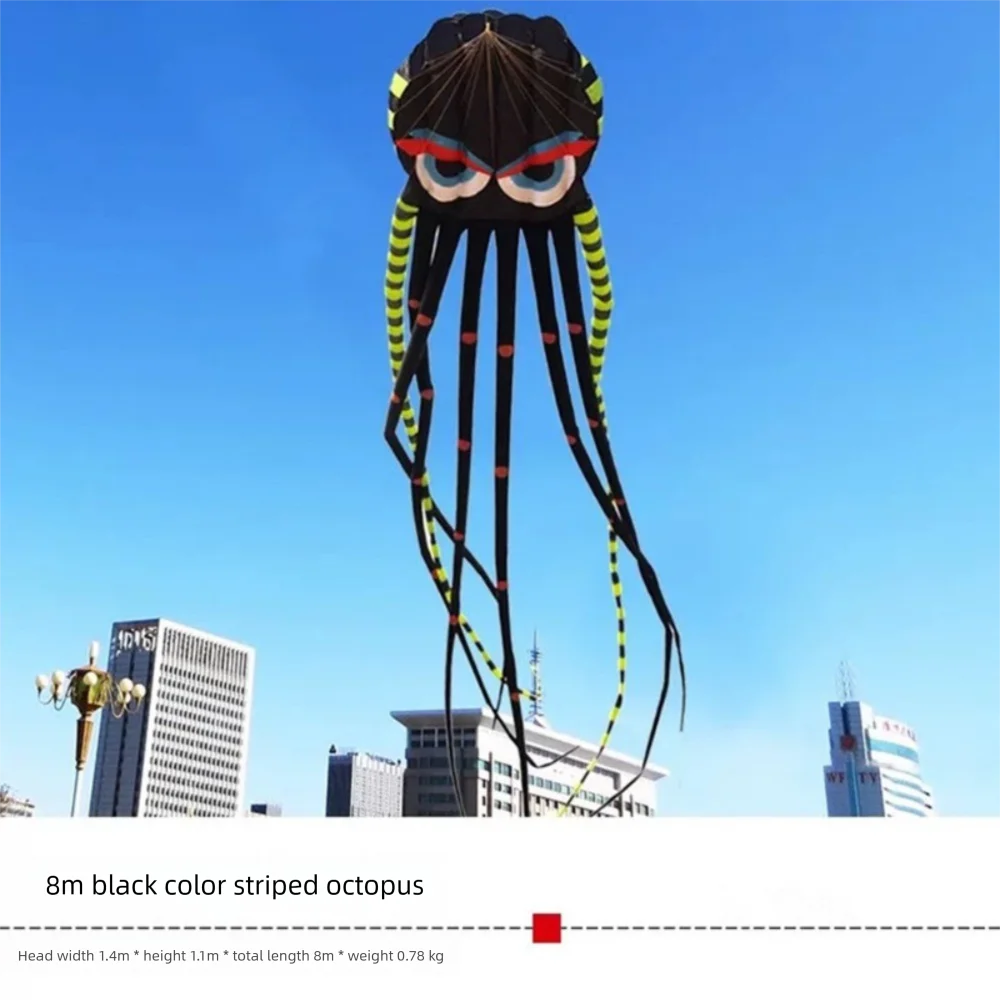 簡単に飛ばせる魔法のタコ凧 8メートル 飛行が良い 3D ソフト凧 長い尾付き 300メートル凧糸 屋外飛行玩具