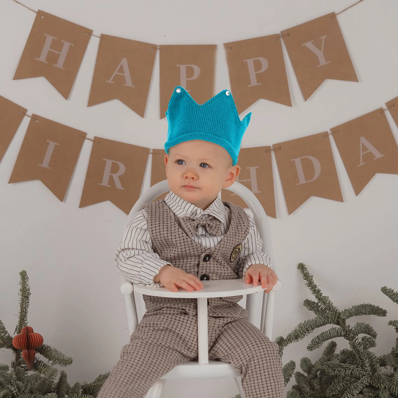 

Children's Crown Hat Kids Knit With Diamond Knitting Baby Acrylic Toddler Birthday for