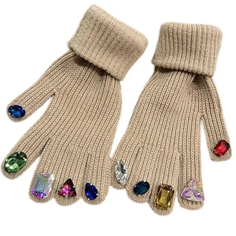 39BD Touchscreen-Strickhandschuhe für Damen, Strass-Handschuhe, französische Luxus-Vollfingerhandschuhe – Detail 9