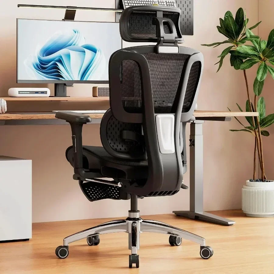 Ergonomic Office Chair with Footrest for Home Office Use, Black Mesh Seat with Adjustable Depth, Dynamic Lumbar Support, 3D Hea