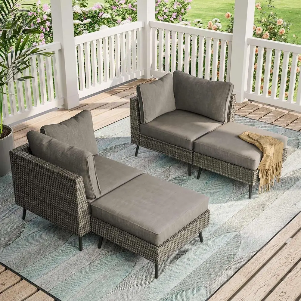 

4-Piece Outdoor Sectional Sofa Set with PE Rattan Wicker and Thick Cushions for Patio, Garden, Backyard (Grey)