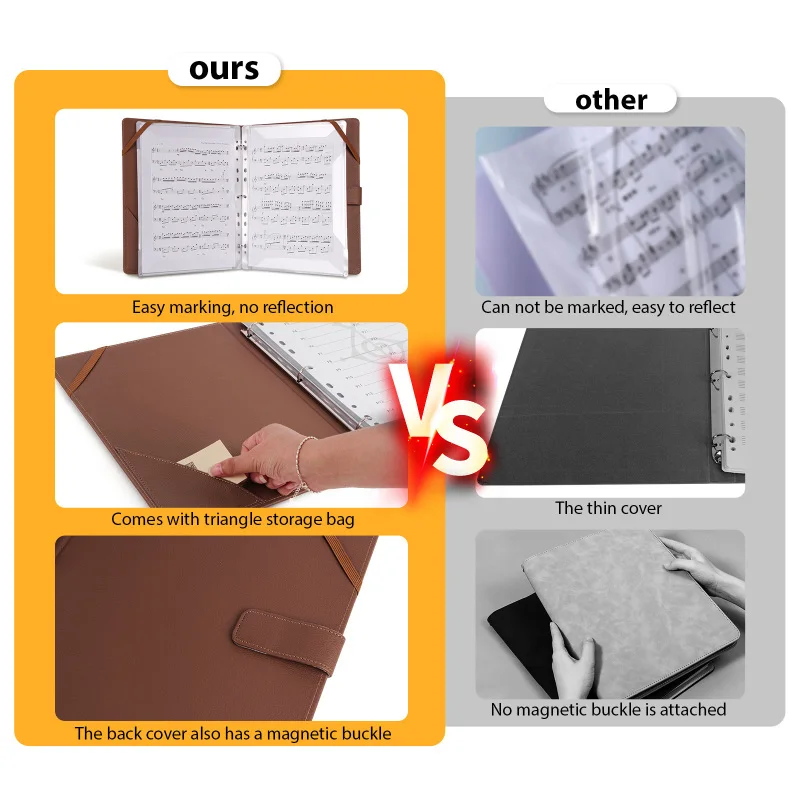 30 Loose Sheets Music Folder Choral Music Folders with Hand Strap PU Leather for Stage Performance Piano Playing Choir Singer