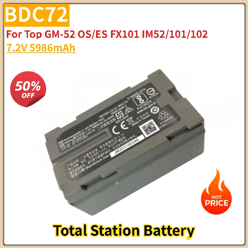 

Total Station Battery BDC72 7.2V 5986mAh for Topcon/Sokkia Top GM-52 OS/ES FX101 IM52/101/102 Brand-New High Quality
