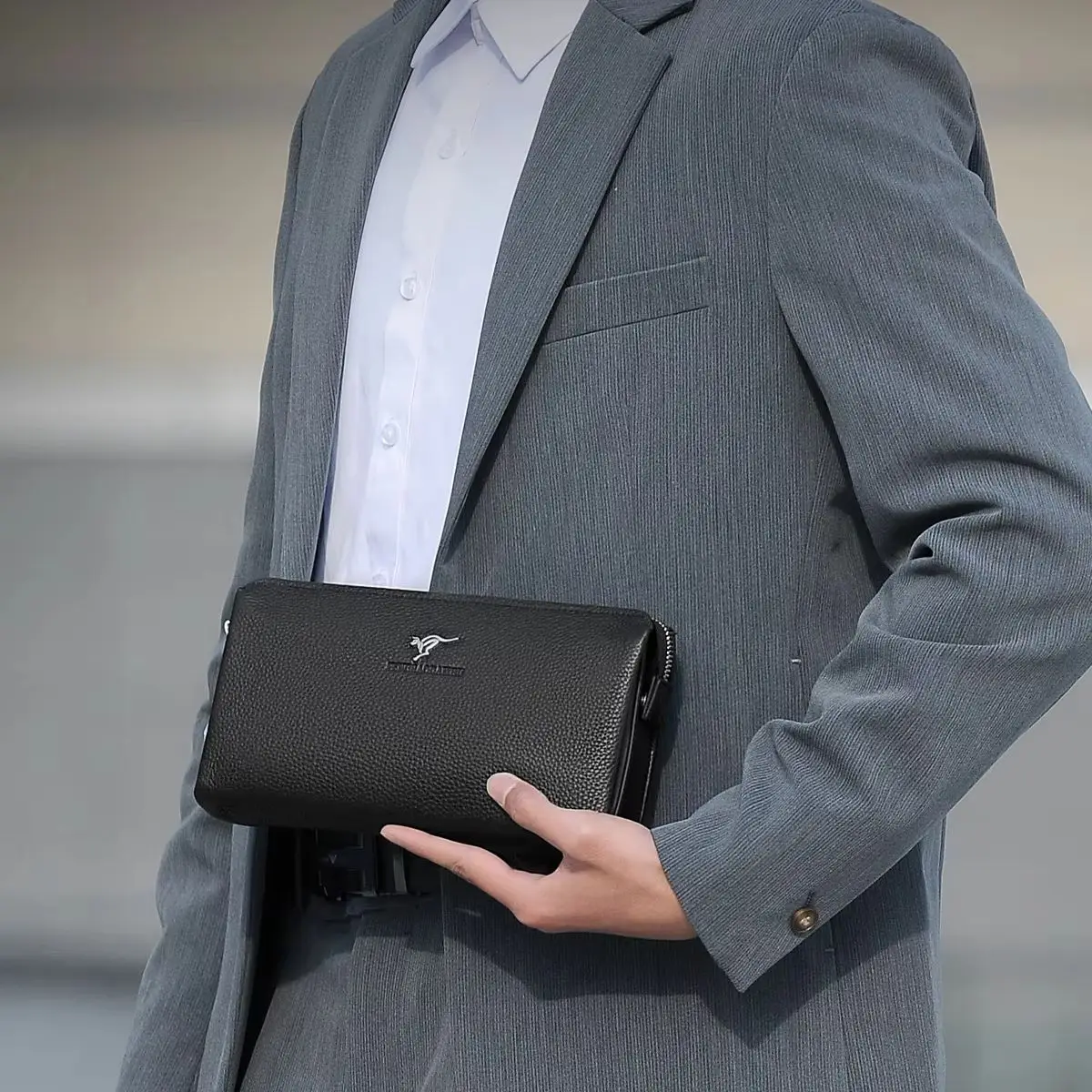 Password lock clutch, genuine leather business clutch, large-capacity fashionable men's cowhide anti-theft handbag