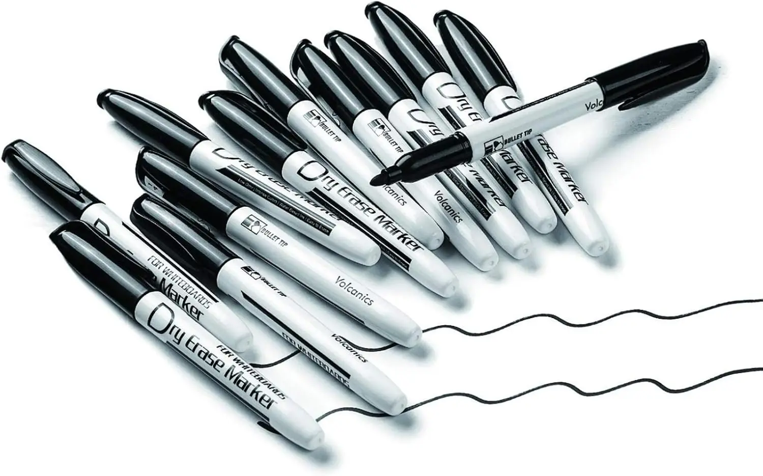 

Volcanics Black Dry Erase Markers Low Odor Fine Tip Whiteboard Markers for Office Classroom 12 Pack