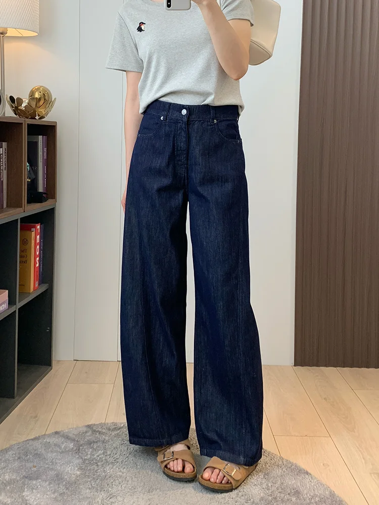 

Американские ретро-джинсы из вискозы и хлопка, тонкие, с высокой талией, свободного кроя, с эффектом похудения, широкие штанины, с изогнутым дизайном, женские летние модные джинсы с высокой талией, длинные