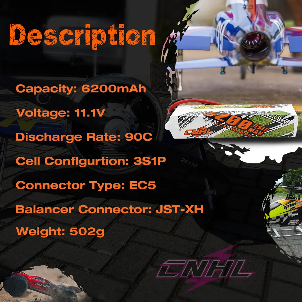 CNHL 3S 11.1V Lipo Battery 6200mAh 90C For RC Helicopter Cars Parts Boats Vehicle Truck Speedrun With EC5 6.5mm 8mm Bullet Plug