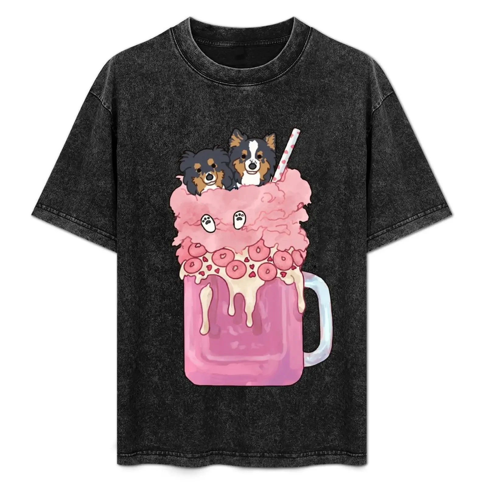 

Shetland sheepdogs in Cotton candy pastel pink milkshake T-Shirt cute clothes quick-drying blanks men t shirts high quality