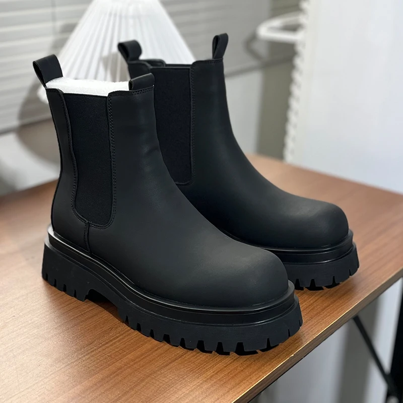 

Classic Men Height-increasing Chelsea Boots for Autumn Winter Men Casual Thick-soled Anti-slip Fashionable Brand Boots Men