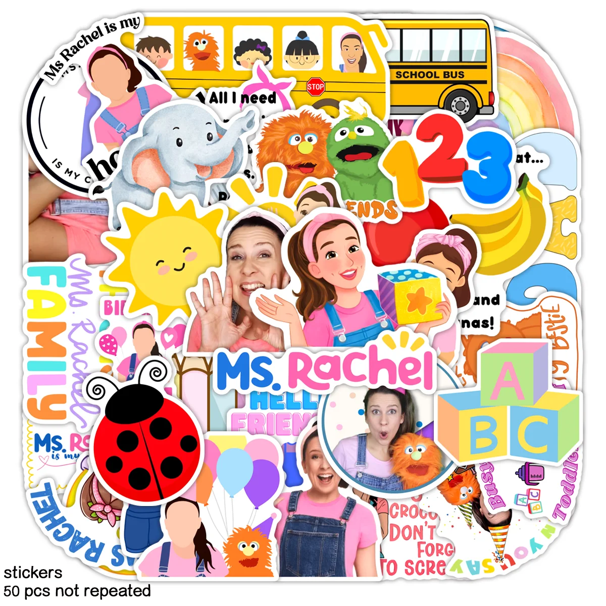 Ms.Rachel 유아 아기 학습 만화 스티커 10pcs/50pcs 계몽 교육 어린이 보상 선물