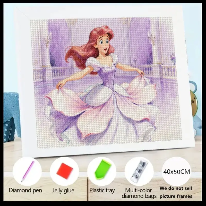 

1PC Enchanting Disney Princess Ariel 5D Diamond Painting Kit, Full Drill Round Crystal Gem Art Set, DIY Cartoon Fairy Tale Chara