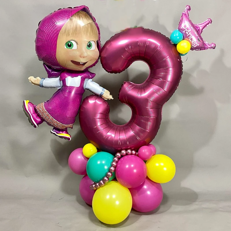 29pcs Disney Marsha and Bear themed Balloon Digital Column 1-9 Year Old Girl Birthday Party Supplies Decoration Baby Shower Gift