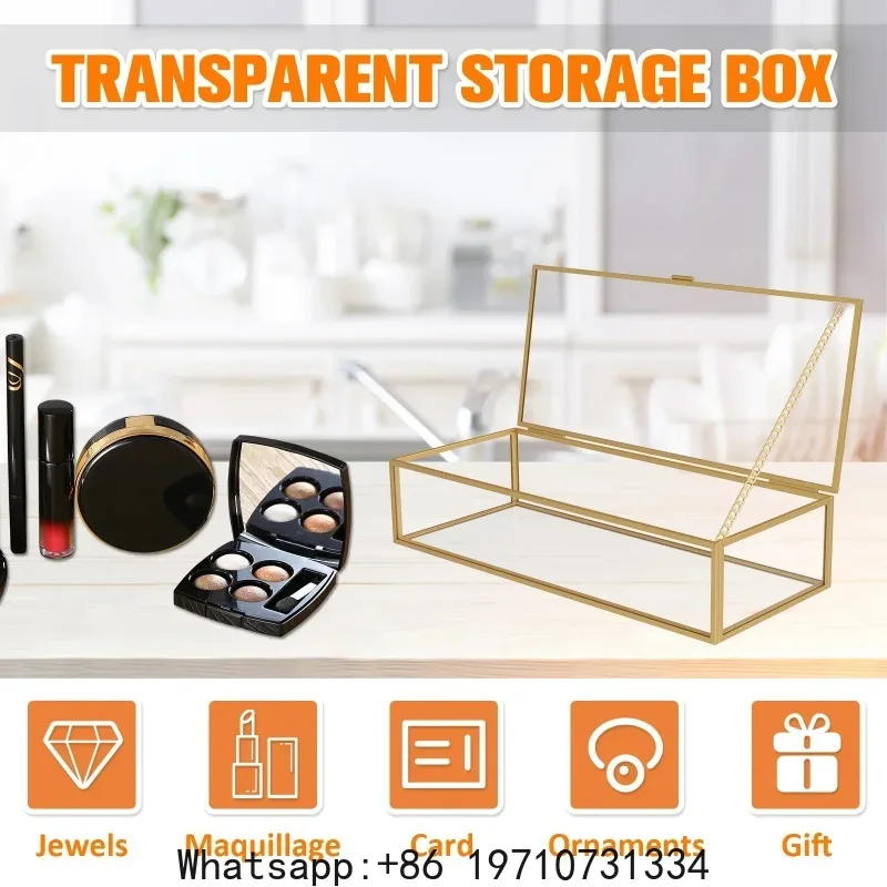 1/2Pcs Glass Jewelry Box Transparent Golden Rectangular Vintage Jewelry Organizer for Home Bracelets Earrings Storage