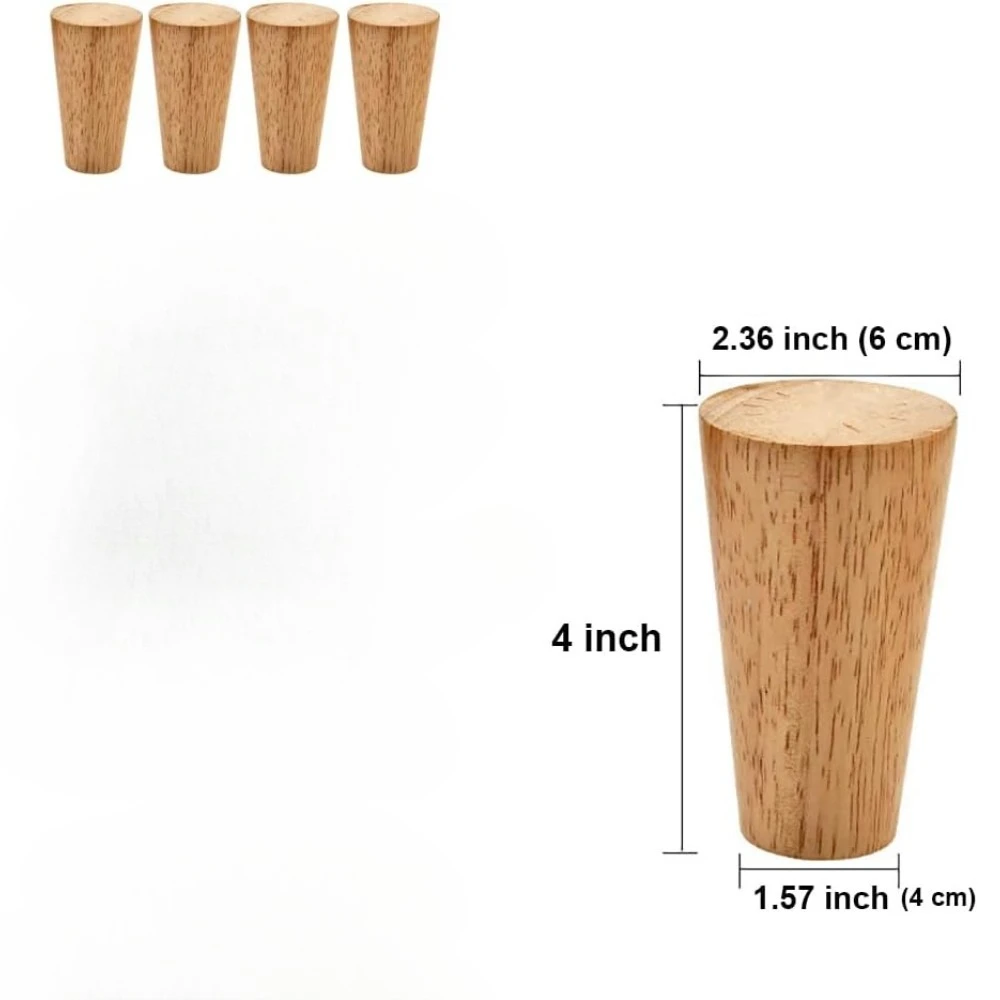 Wood Furniture Legs Set of 4 Round Solid Mid Century Couch Feet Replacement Legs for Sofa Dresser Cabinet Bed Ottoman Home DIY