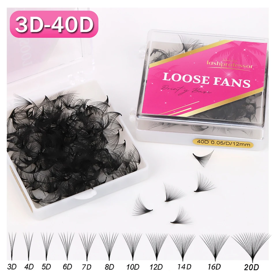 Lashprofessor 3D-40D Premade Loose Fans Lashes Medium Narrow Stem Lashes Thin Pointy Base Russian Volume Fans Eyelash Extensions