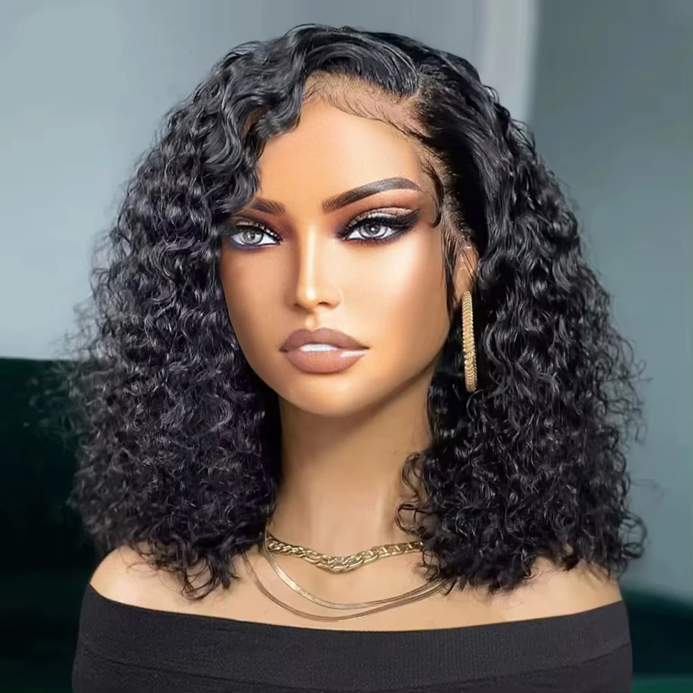 Bob Curly Wigs 13x4 Glueless Human Hair Wig Black Deep Wave Wigs Cheap Wigs On Clearance Sale Short Human Hair Wigs For Women