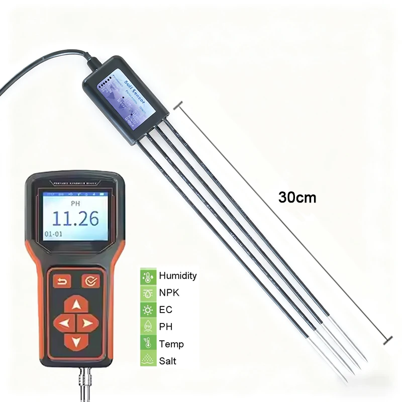 Industrial CE RS485 Modbus Output Plant Soil Temperature EC Humidity Moisture EC Salinity NPK PH 8 in 1 Sensor for Greenhouse