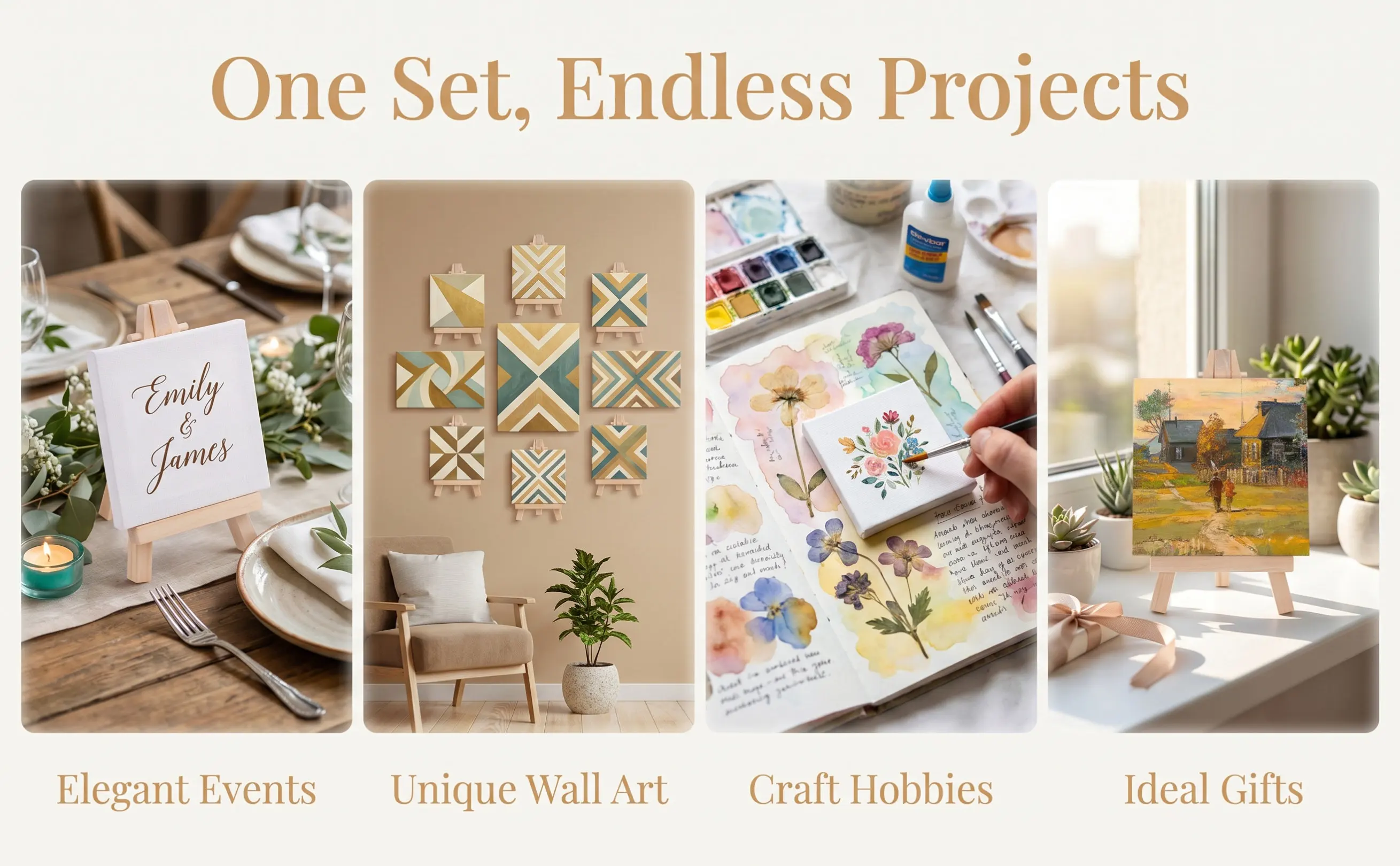 12Sets Mini Easel Painting Stand Wooden Canvas Holder for Artists Art Painting Board White Blank Canvas Set for Home Wedding
