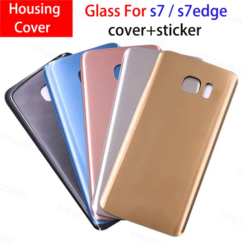 For Samsung Galaxy S7 G930 G930F S7 Edge G935 Back Battery Cover Rear Lid Door Housing Case Glass Panel Camera Lens Adhesive