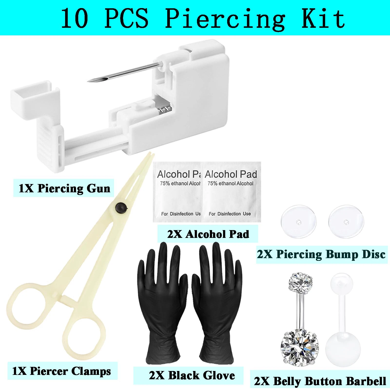 10PCS Belly Button Piercing Kit Piercing Needles Navel Piercing Kits 10 PCS at Home Belly Piercing Kit Self Piercing Gun