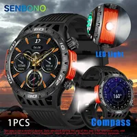 Reloj inteligente SENBONO para hombre con brújula de iluminación, rastreador de actividad/deporte IP68, resistente al agua, llamada Bluetooth, reloj inteligente para Android IOS